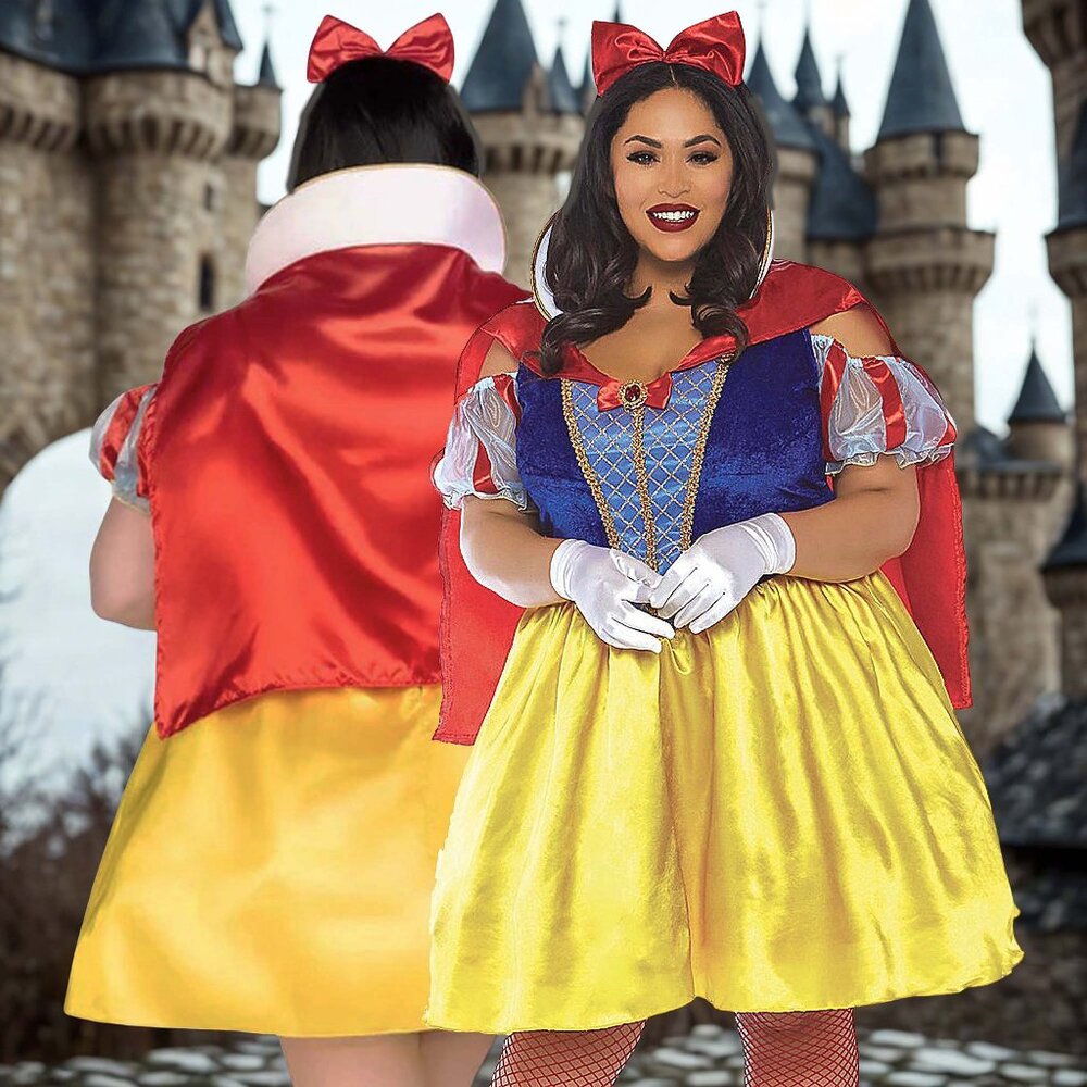 Snow White Costume 1x/2x Women Plus Size Fairy Tale Dress Halloween Roleplay Set